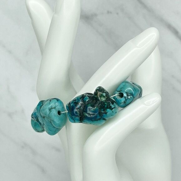 Faux Turquoise Beaded Stretch Bracelet Lot of 2 - Picture 9 of 11